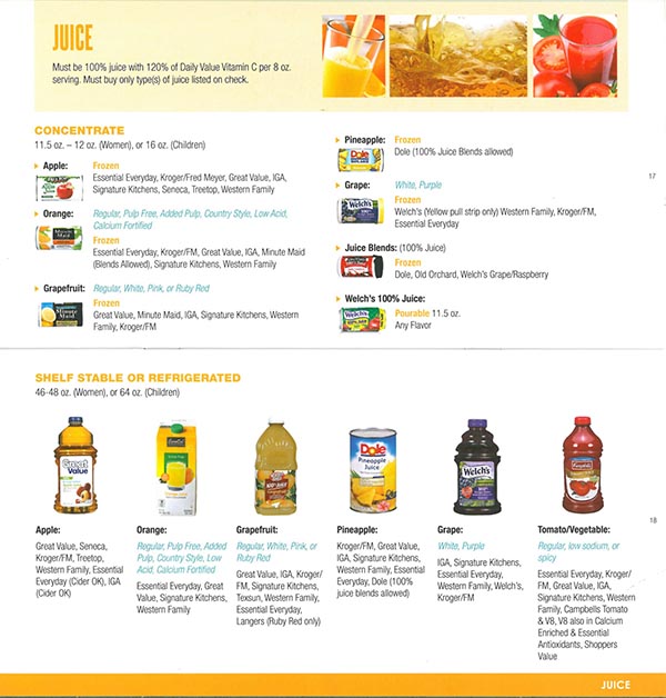 Alaska WIC Food List Juice