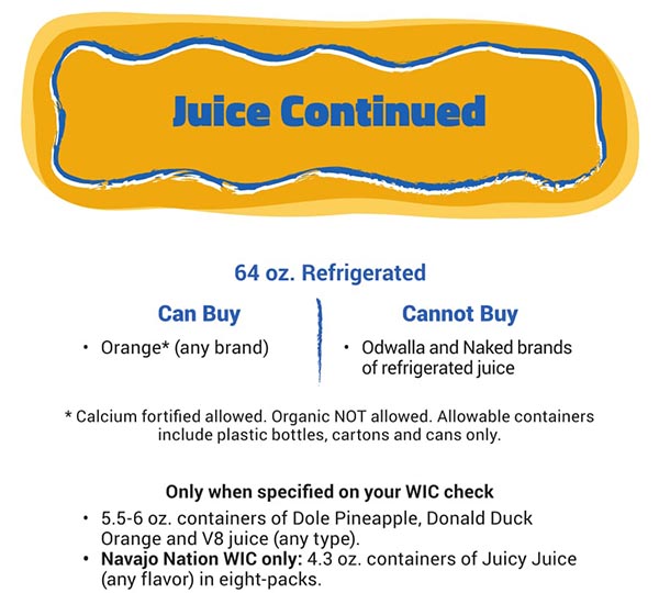 Arizona WIC Food List Juice Refridgerated