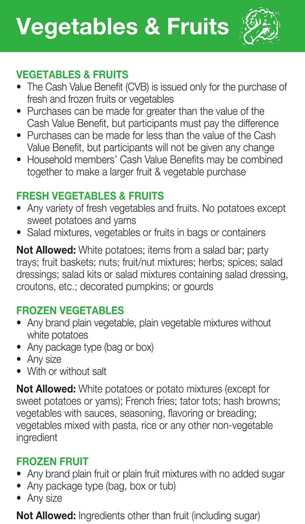 Arkansas WIC Food List Fruits and Vegetables