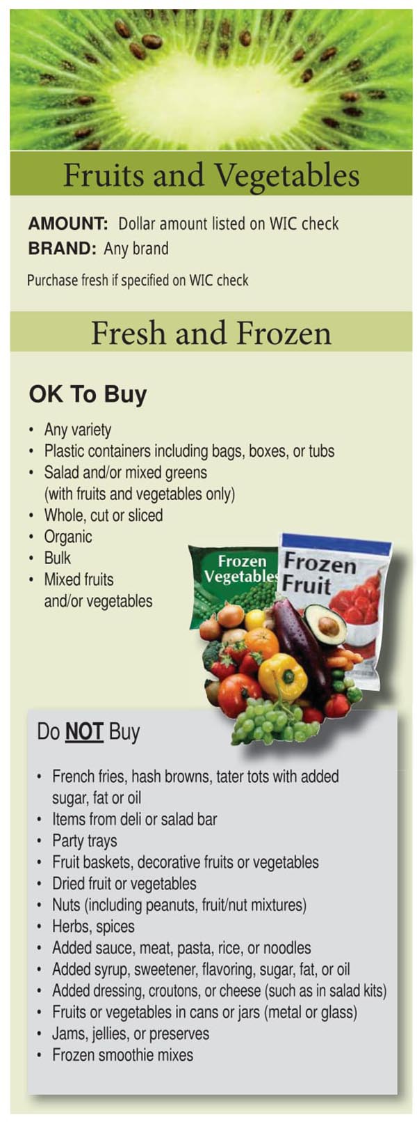 Colorado WIC Food List Fruits and Vegetables, Fresh and Frozen