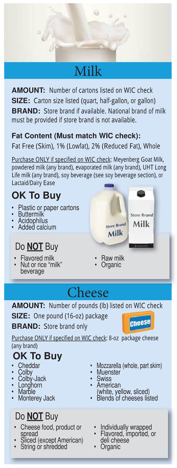 Colorado WIC Food List Milk and Cheese