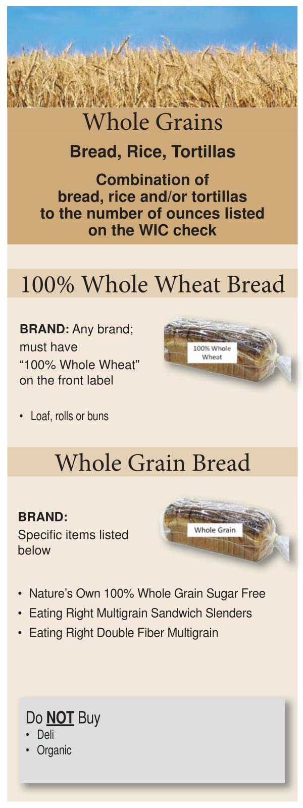 Colorado WIC Food List Whole Grains, Bread, Wheat Bread, Rice and Tortillas