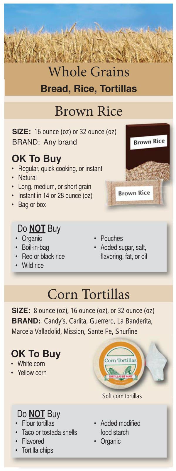 Colorado WIC Food List Whole Grains, Brown Rice and Corn Tortillas