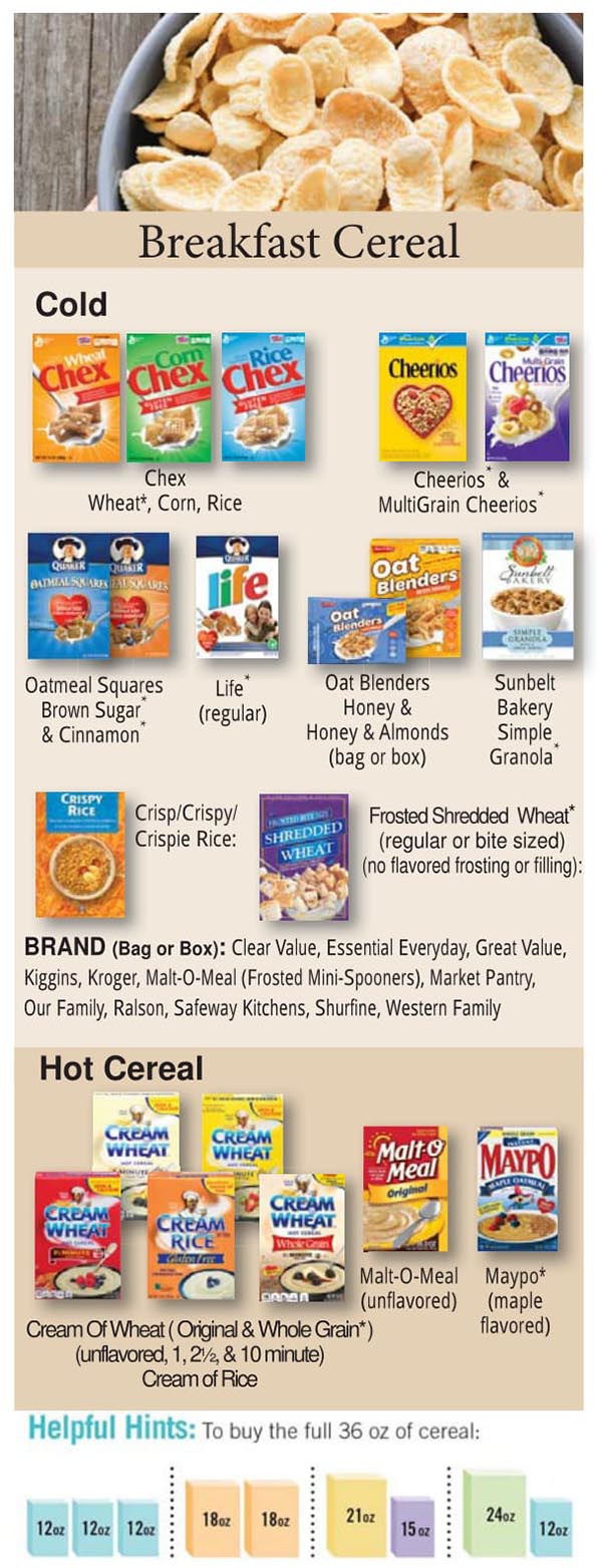 Colorado WIC Food List Breakfast Cereal, Hot and Cold Cereal