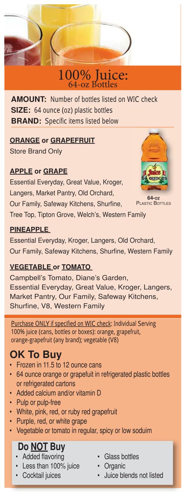 Colorado WIC Food List Juices, Vegetable Juice and Tomato Juice