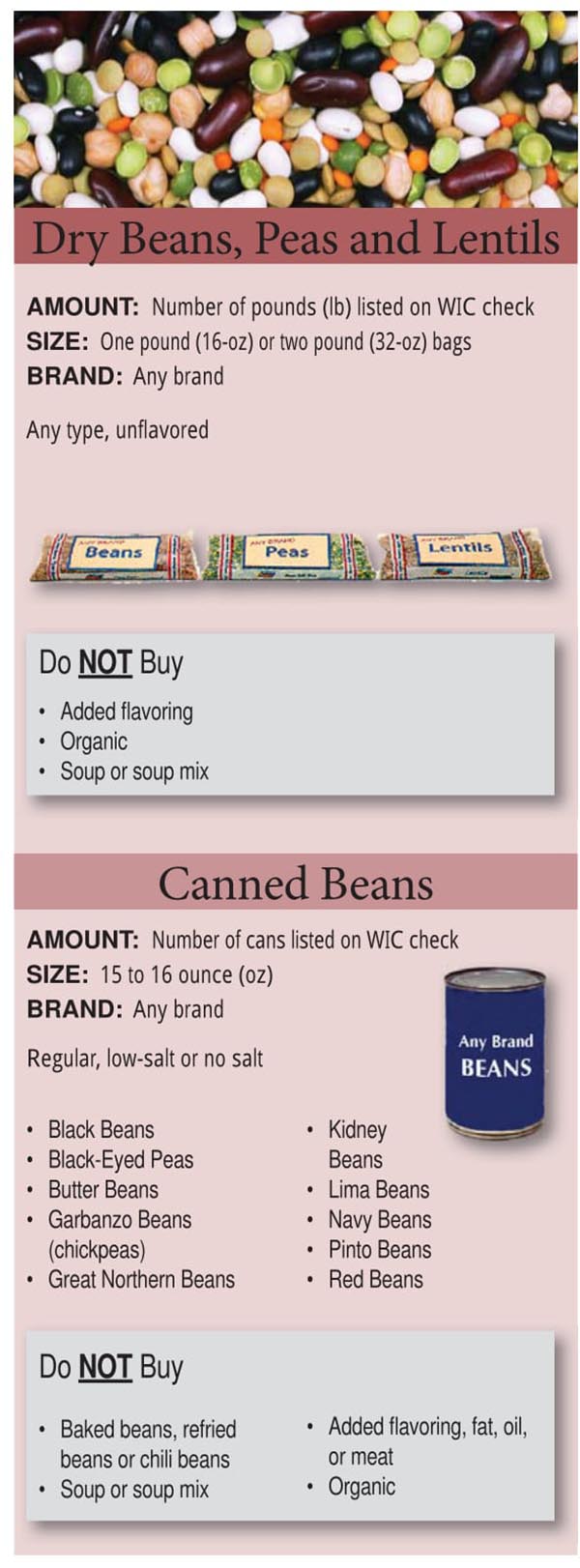 Colorado WIC Food List Dry Beans, Peas, Canned Beans and Lentils