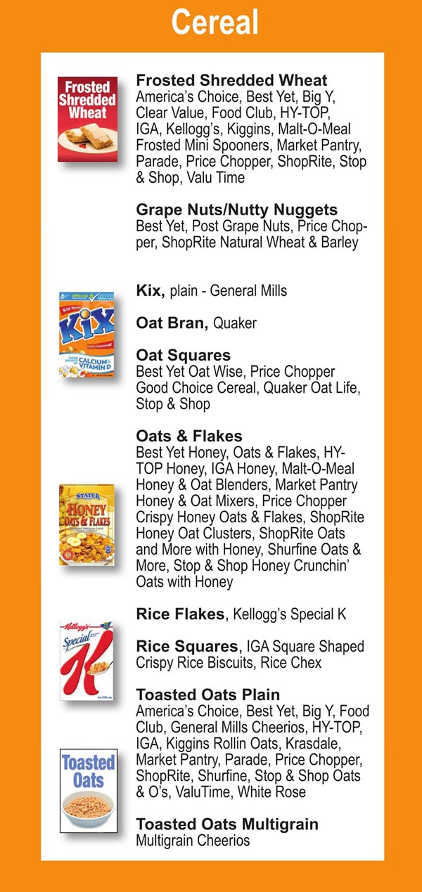 Connecticut WIC Food List Cereal, Frosted Shredded Wheat and Rice Flakes
