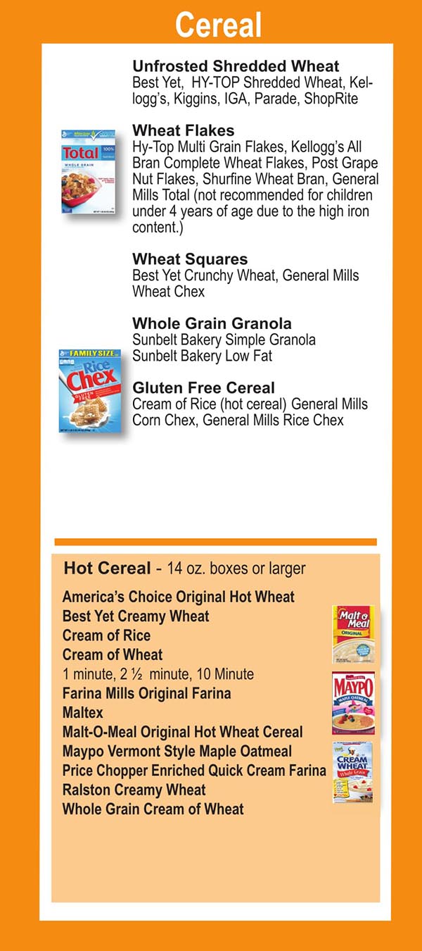 Connecticut WIC Food List Cereal, Wheat Flakes and Gluten Free Cereal
