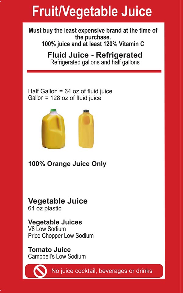 Connecticut WIC Food List Fruits and Vegetable Juice