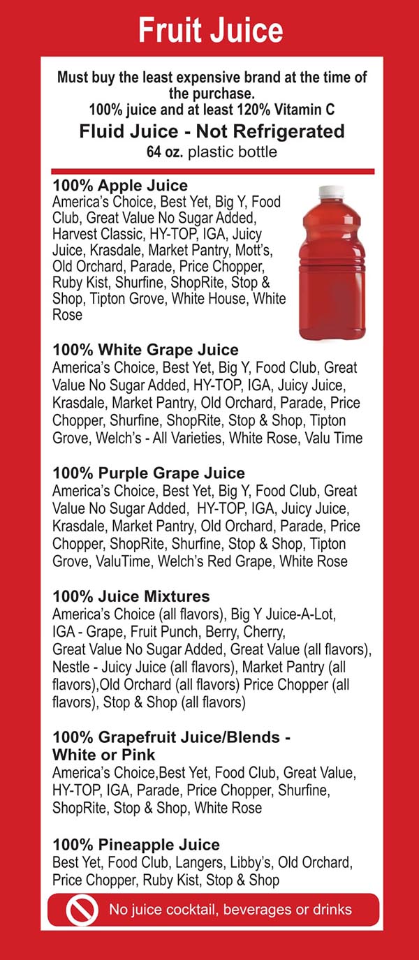 Connecticut WIC Food List Fruit Juice Non Refrigerated