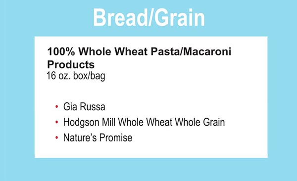 Connecticut WIC Food List Bread, Grains, Whole Wheat Pasta and Macaroni