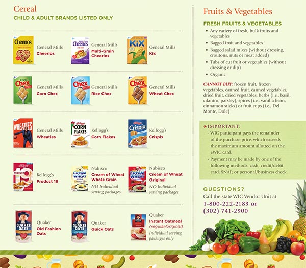 Delaware WIC Food List Cereal, Fresh Fruits and Vegetables