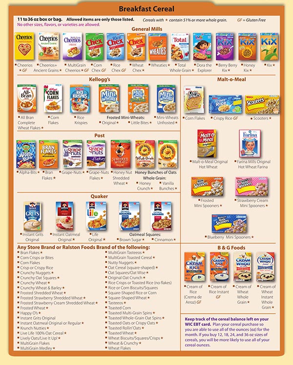Florida WIC Food List Breakfast Cereal