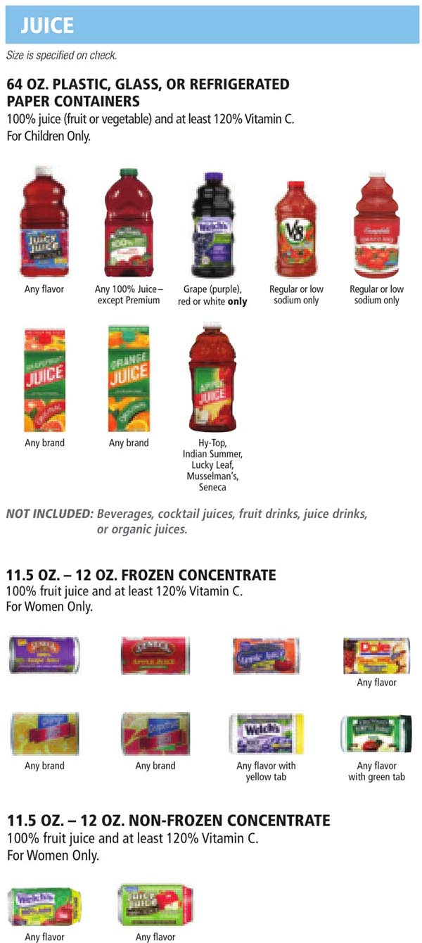 Indiana WIC Food List Juice, Frozen and Non Frozen Concentrated Juice