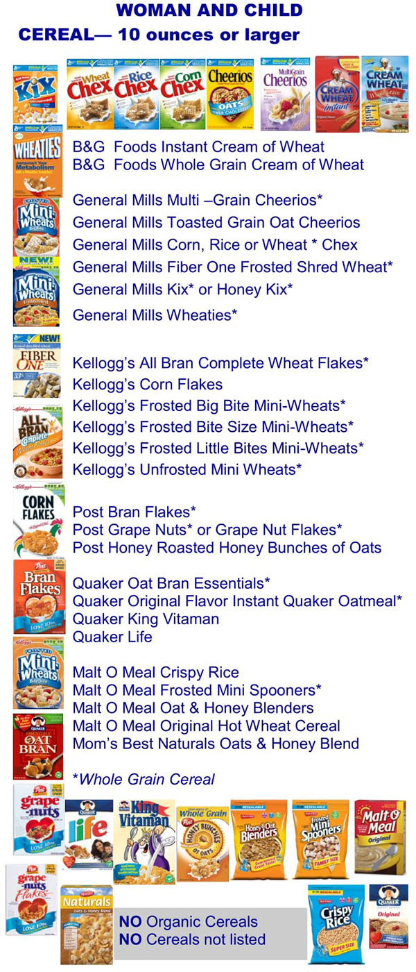 Kentucky WIC Food List Woman and Child Cereal