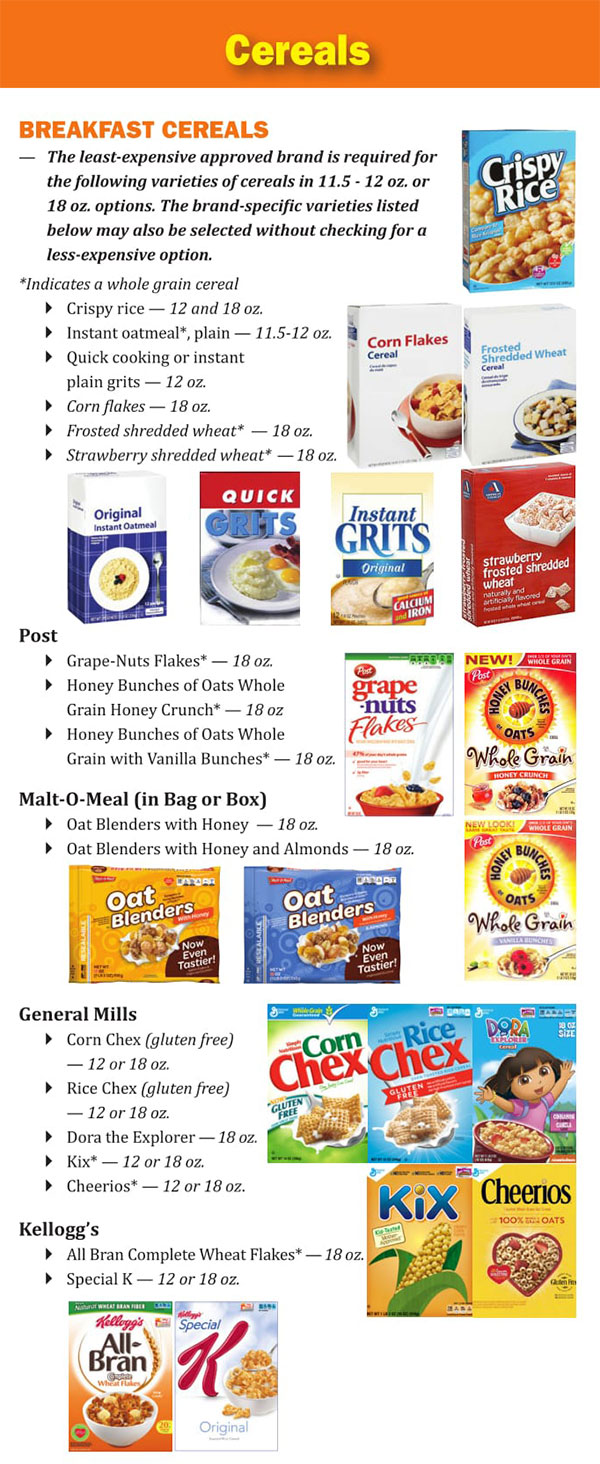 Louisiana WIC Food List Cereals and Breaksfast Cereal