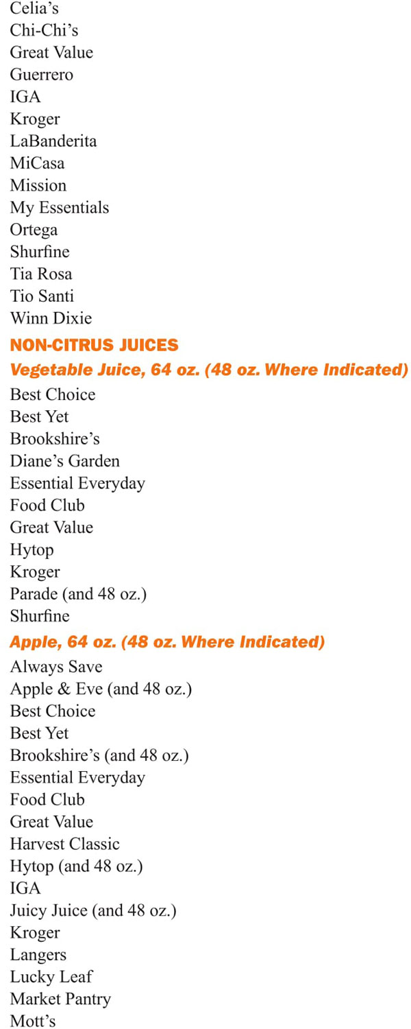 Louisiana WIC Food List Non Citrus Juices, Vegetable Juice and Apple