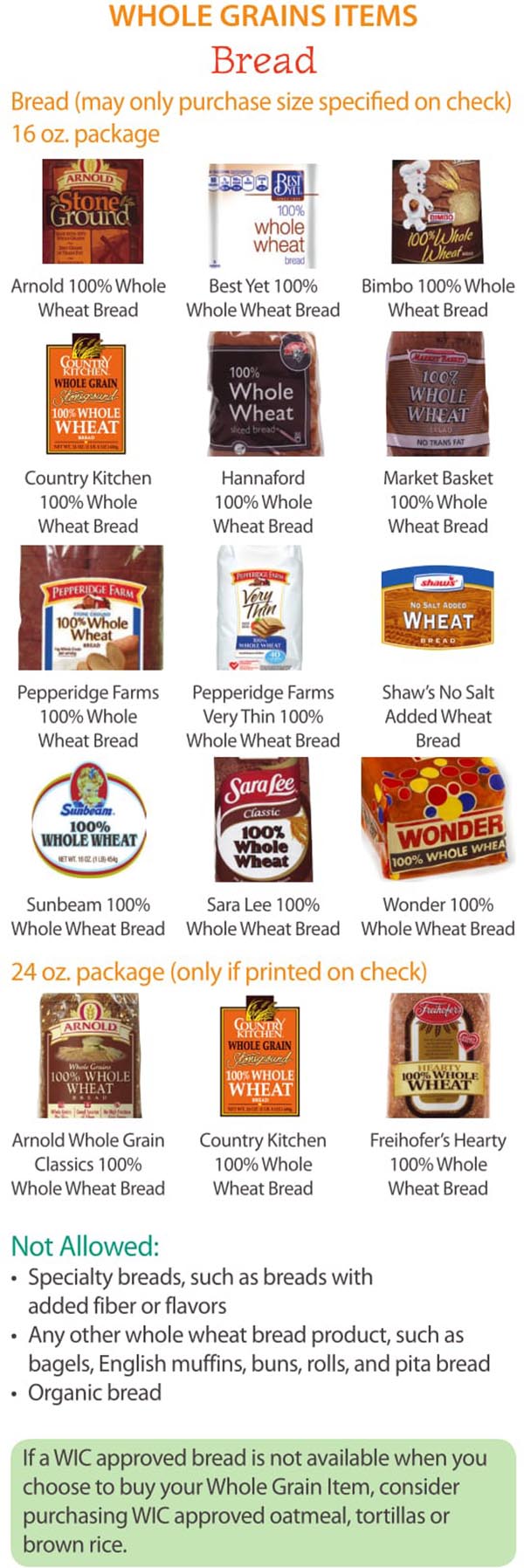 Maine WIC Food List Whole Grain and Bread