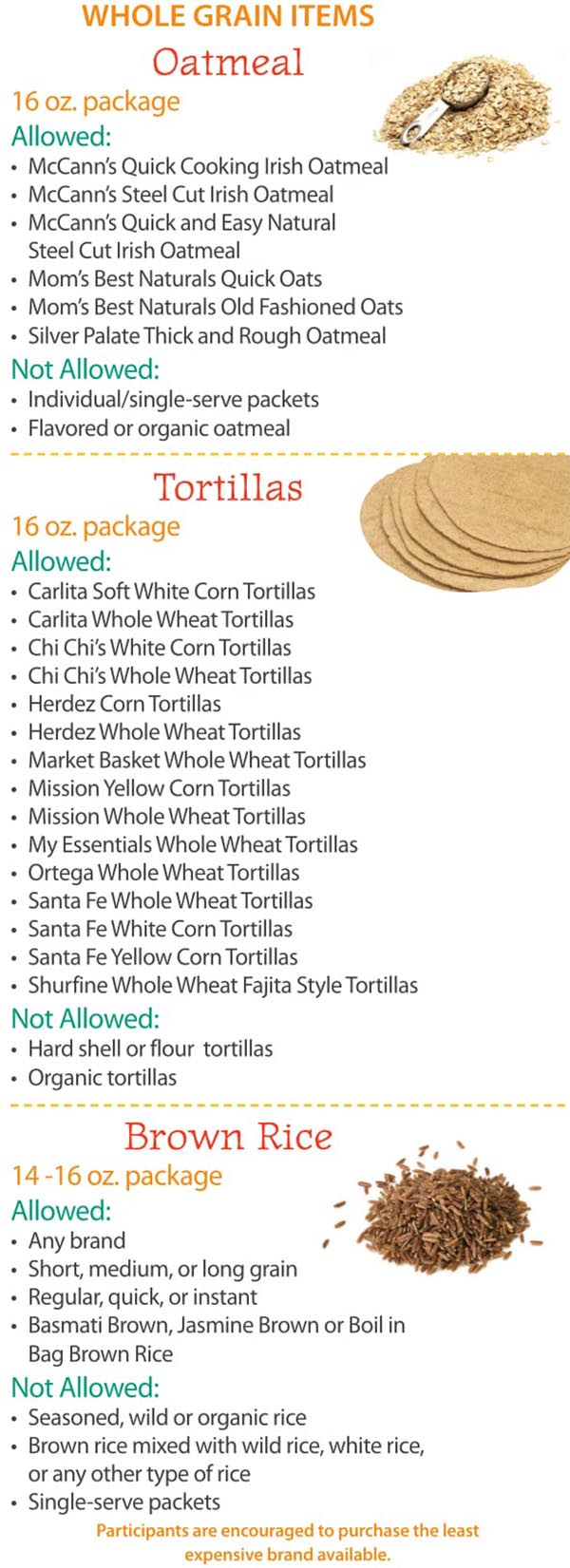 Maine WIC Food List Whole Grain, Oatmeal, Tortillas and Brown Rice