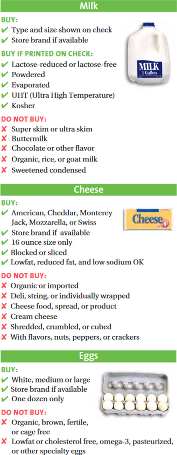 Maryland WIC Food List Milk, Cheese and Eggs