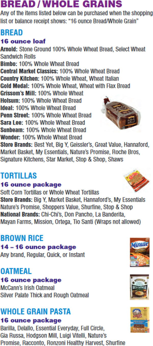 Massachusetts WIC Food List Bread, Whole Grains, Tortillas, Brown Rice, Oatmeal and Whole Grain Pasta