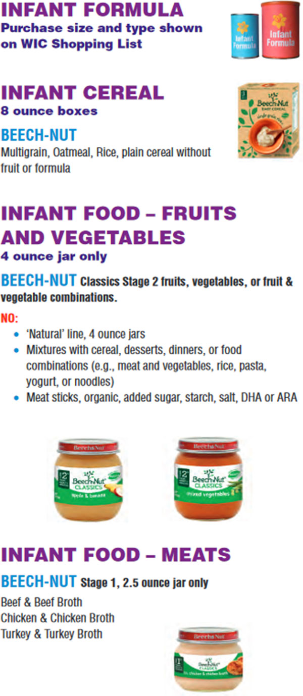 Massachusetts WIC Food List Infant Formula, Infant Cereal, Infant Meats, Infant Fruit and Vegetables