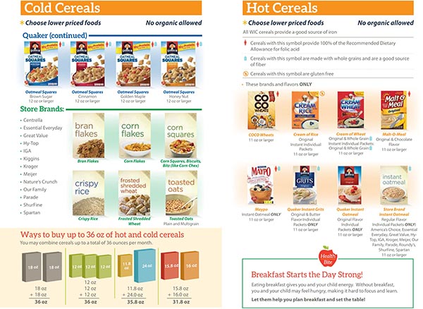 Michigan WIC Food List Hot Cereals and Cold Cereals