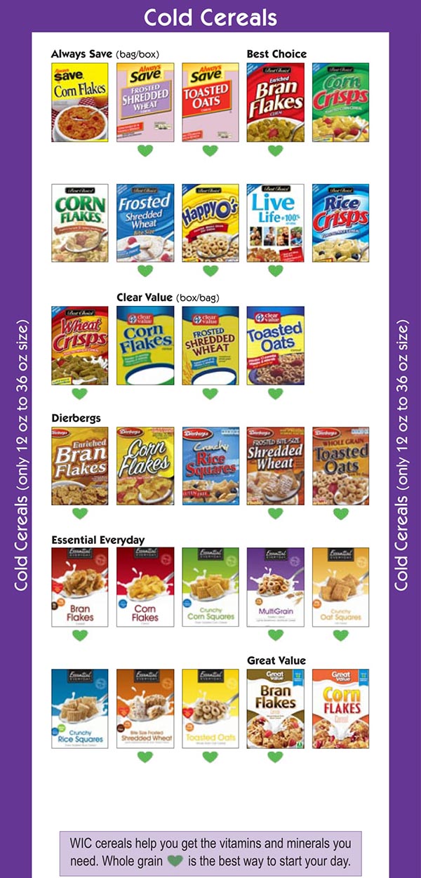 Missouri WIC Food List Cold Cereals