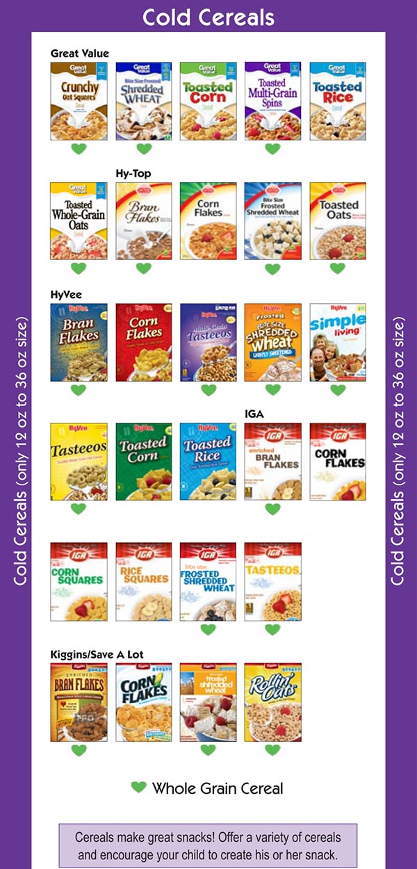 Missouri WIC Food List Cold Cereal Brands