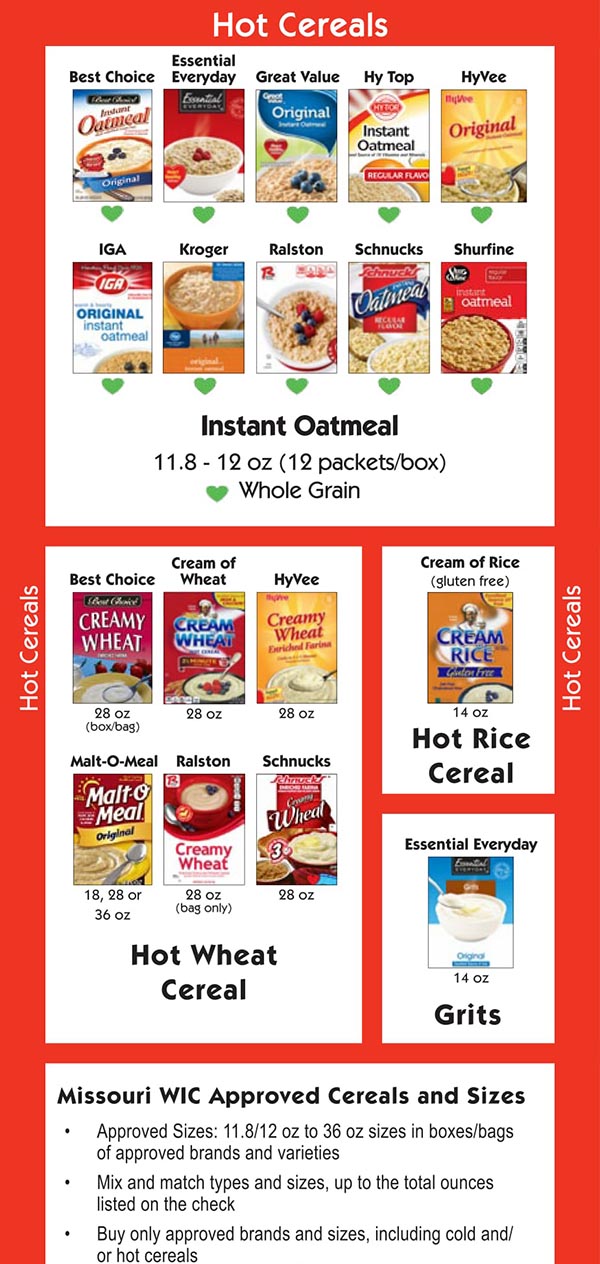 Missouri WIC Food List Hot Cereals and Oatmeal