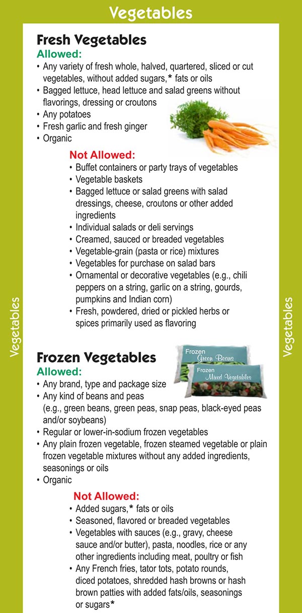 Missouri WIC Food List Fresh Vegetables and Frozen Vegetables