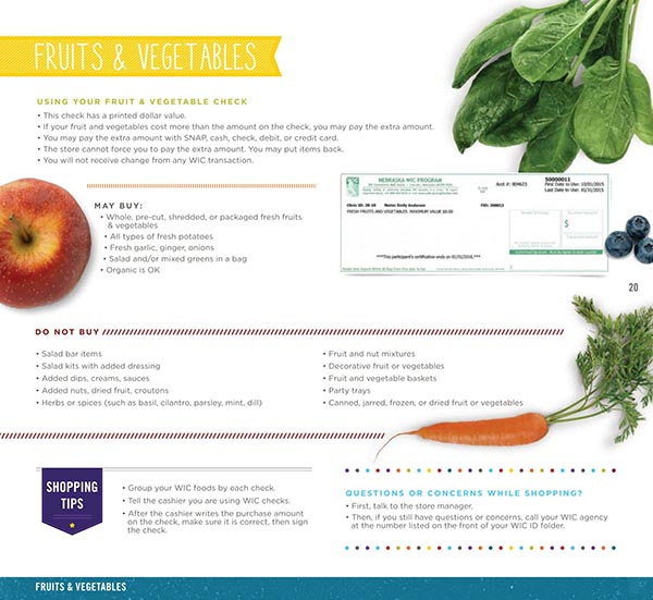 Nebraska WIC Food List Fruits and Vegetables