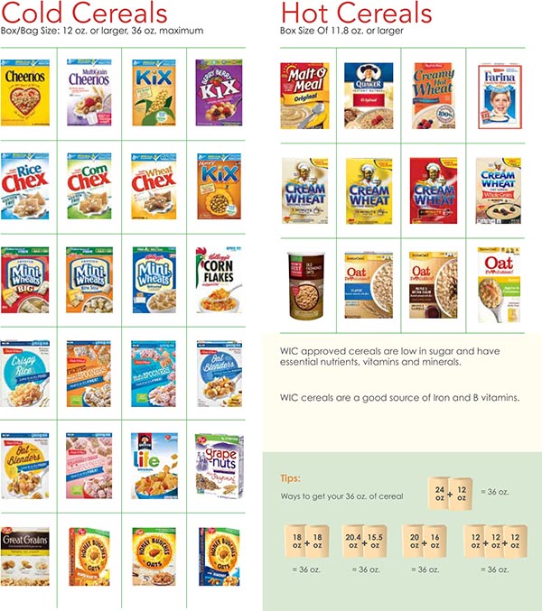 Nevada WIC Food List Coled Cereals and Hot Cereals