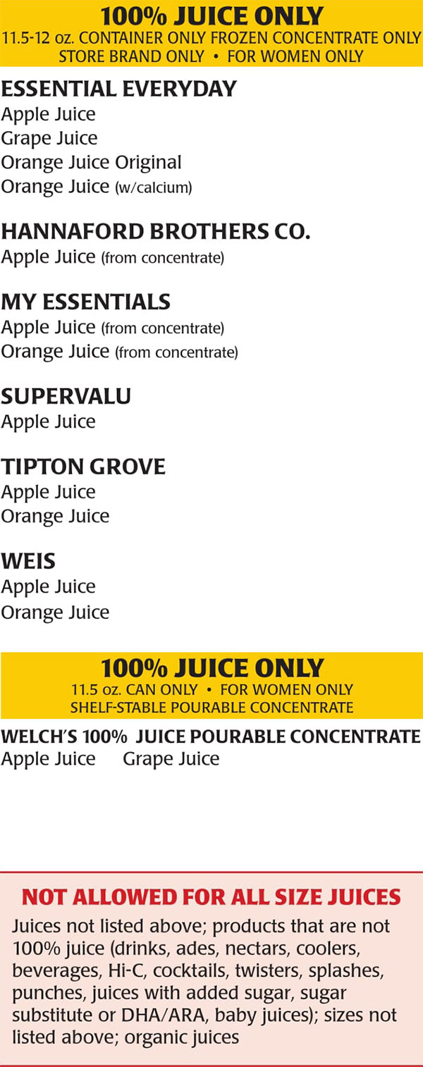New Jersey WIC Food List Women Only Juices