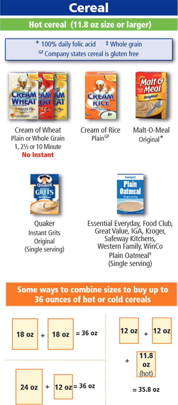 Oregon WIC Food List Cereal and Hot Cereal