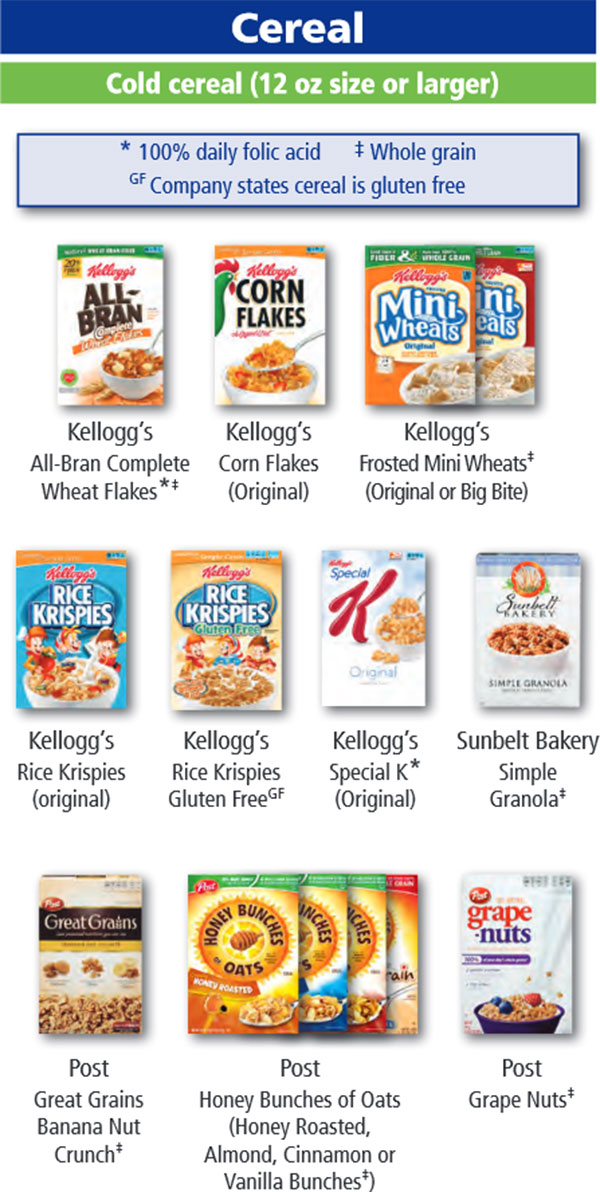 Oregon WIC Food List Cereal and Cold Cereal