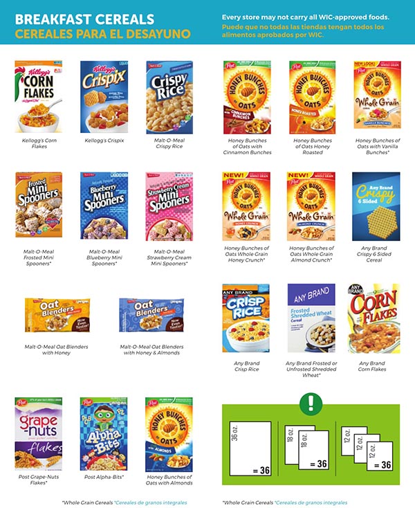 South Carolina WIC Food List Breakfast Cereals