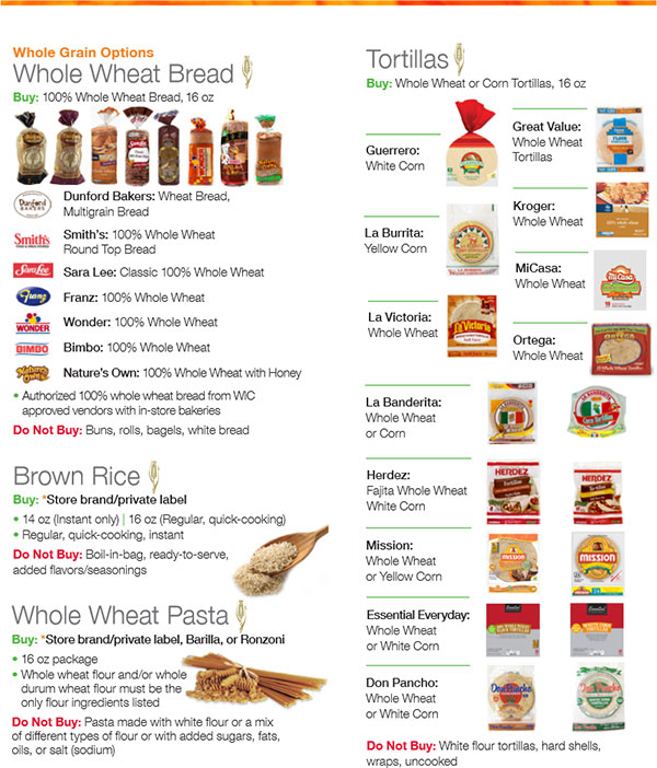 Utah WIC Food List Whole Wheat Bread, Brown Rice, Whole Wheat Pasta and Tortillas