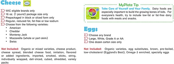 Virginia WIC Food List Cheese and Eggs