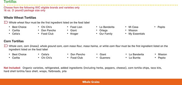 Virginia WIC Food List Whole Wheat Tortillas and Corn Tortillas