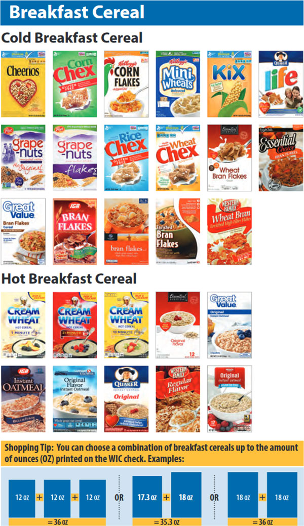 Washington WIC Food List Cold Breakfast Cereal
