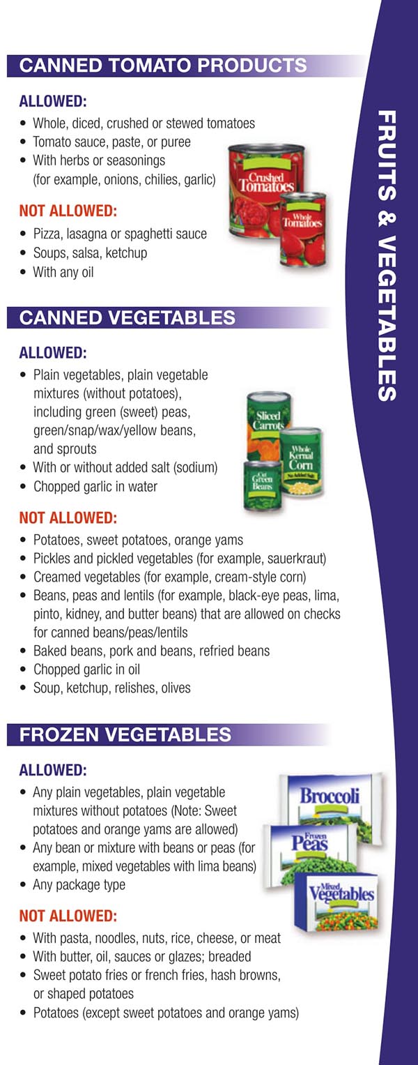 Wisconsin WIC Food List Canned Tomato Products, Canned Vegetables and Frozen Vegetables