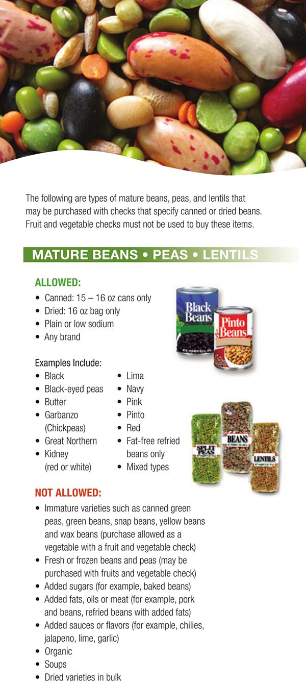 Wisconsin WIC Food List Mature Beans, Peas and Lentils
