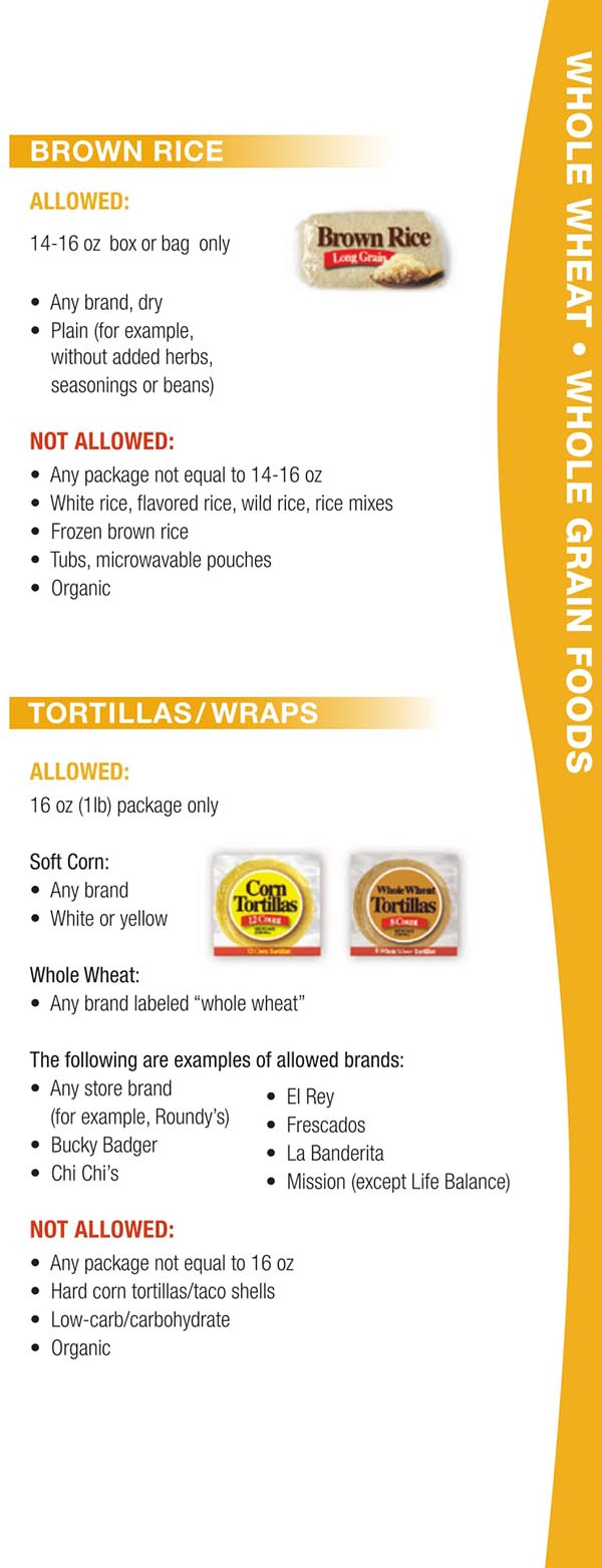 Wisconsin WIC Food List Brown Rice, Tortillas and Wraps