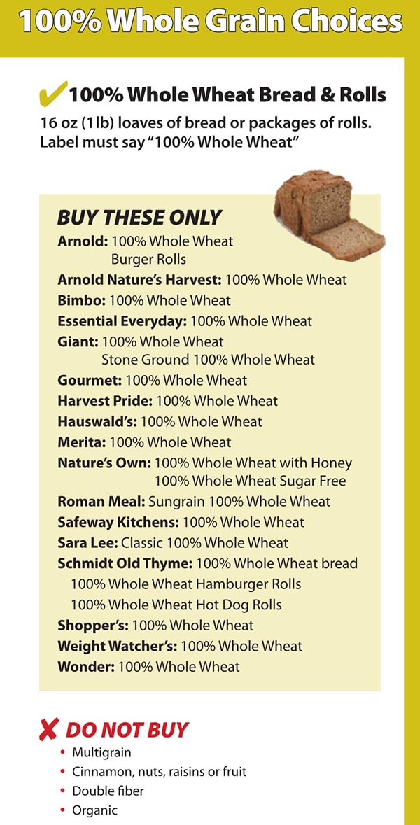 District Of Columbia WIC Food List Whole Wheat Bread and Rolls