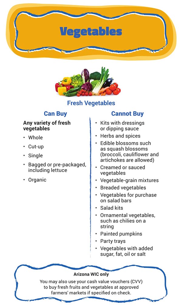 Arizona WIC Food List Vegetables