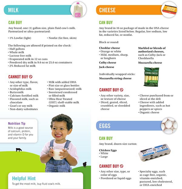 California WIC Food List Milk, Cheese and Eggs