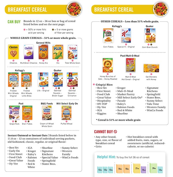 California WIC Food List Breakfast Cereals
