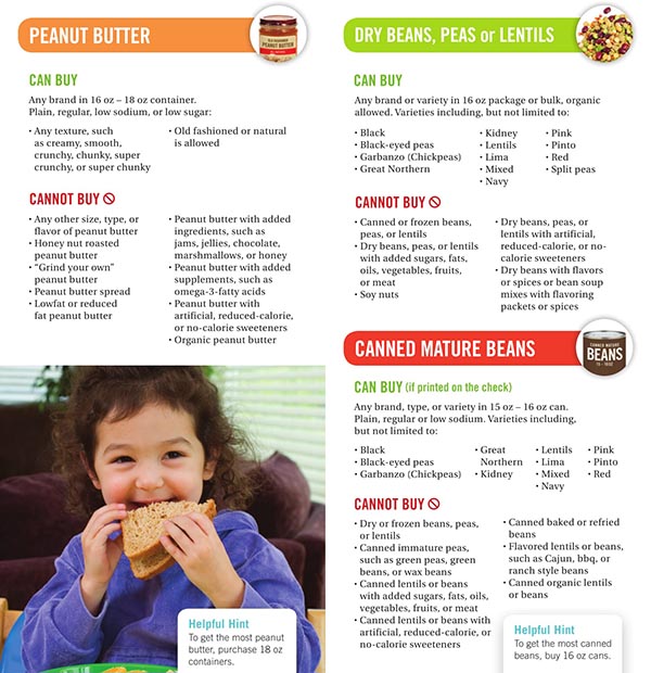 California WIC Food List Peanut Butter, Dry Beans, Peas or Lentils and Canned Mature Beans