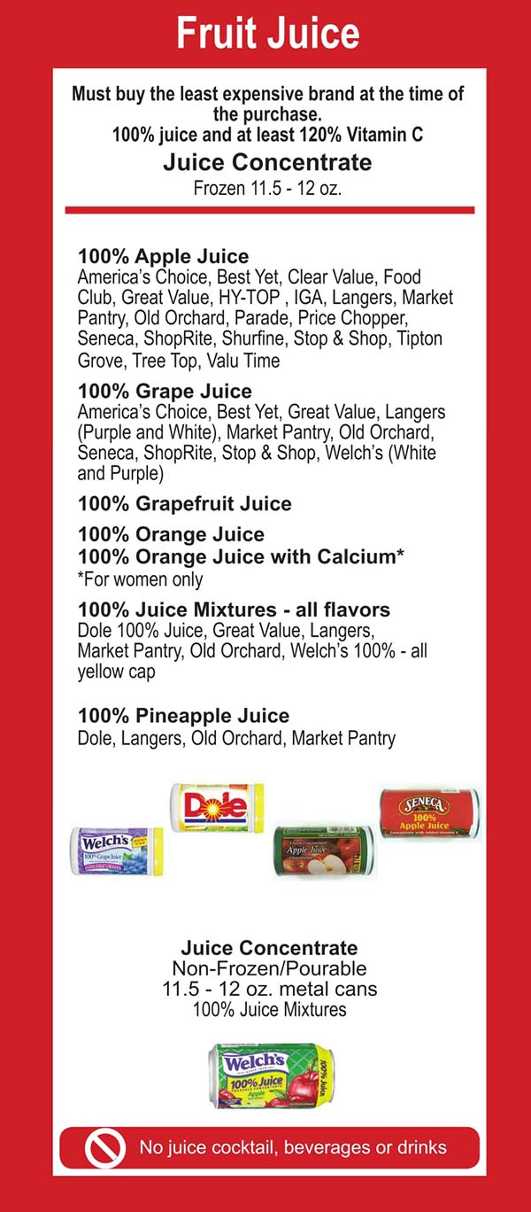 Connecticut WIC Food List Fruit Juice